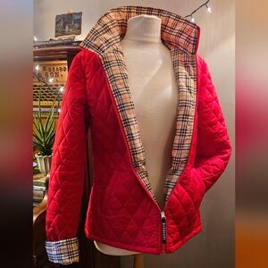 Gorgeous vintage red quilted Burberry jacket/ coat large